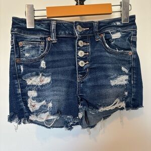 American Eagle | Size 4 | High Rise Distressed Button Fly Jean Shorts